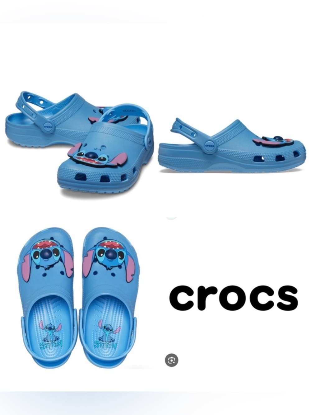 Crocs Adult Unisex Men 11 Women 13 Blue  Disney Stitch Classic Clog Slip on Shoe